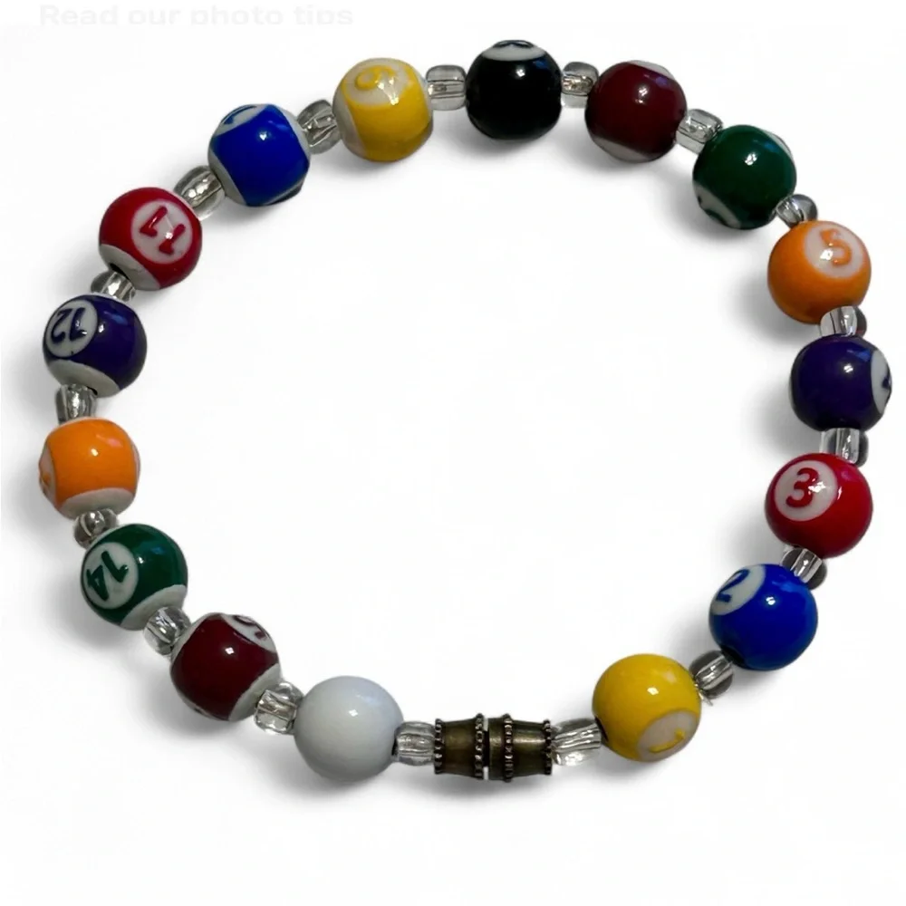 HANDMADE Colorfull Billards Cristal Balls Bracelet With Tread Barrel Clasp New.